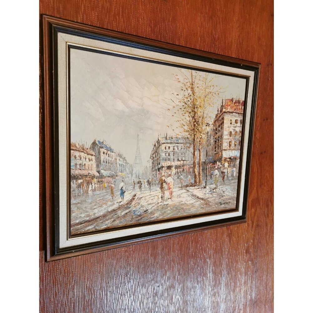 C. BURNETT Oil Painting PARIS Market Street Scene EIFFEL TOWER Impressionist 60s